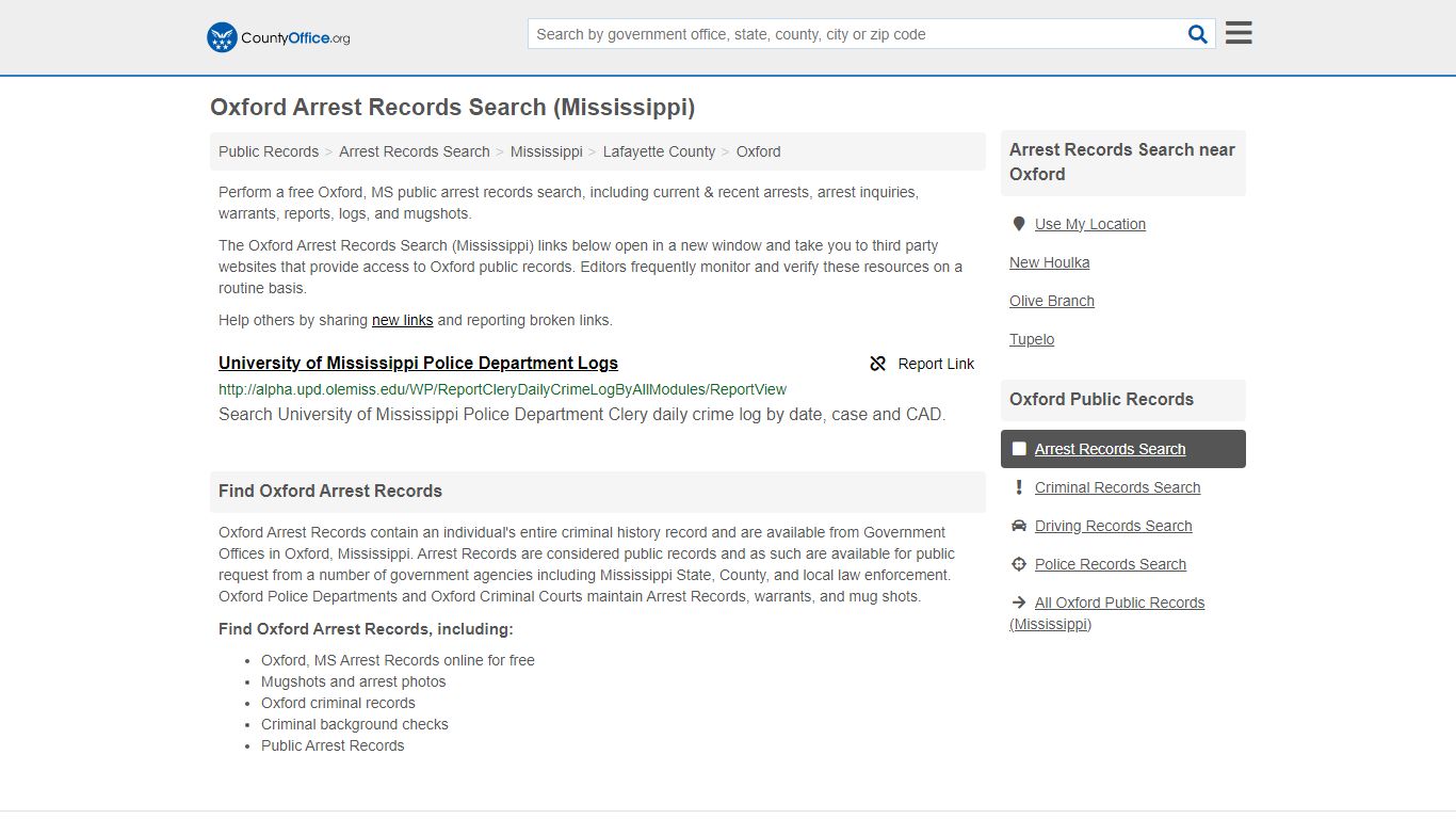 Arrest Records Search - Oxford, MS (Arrests & Mugshots) - County Office